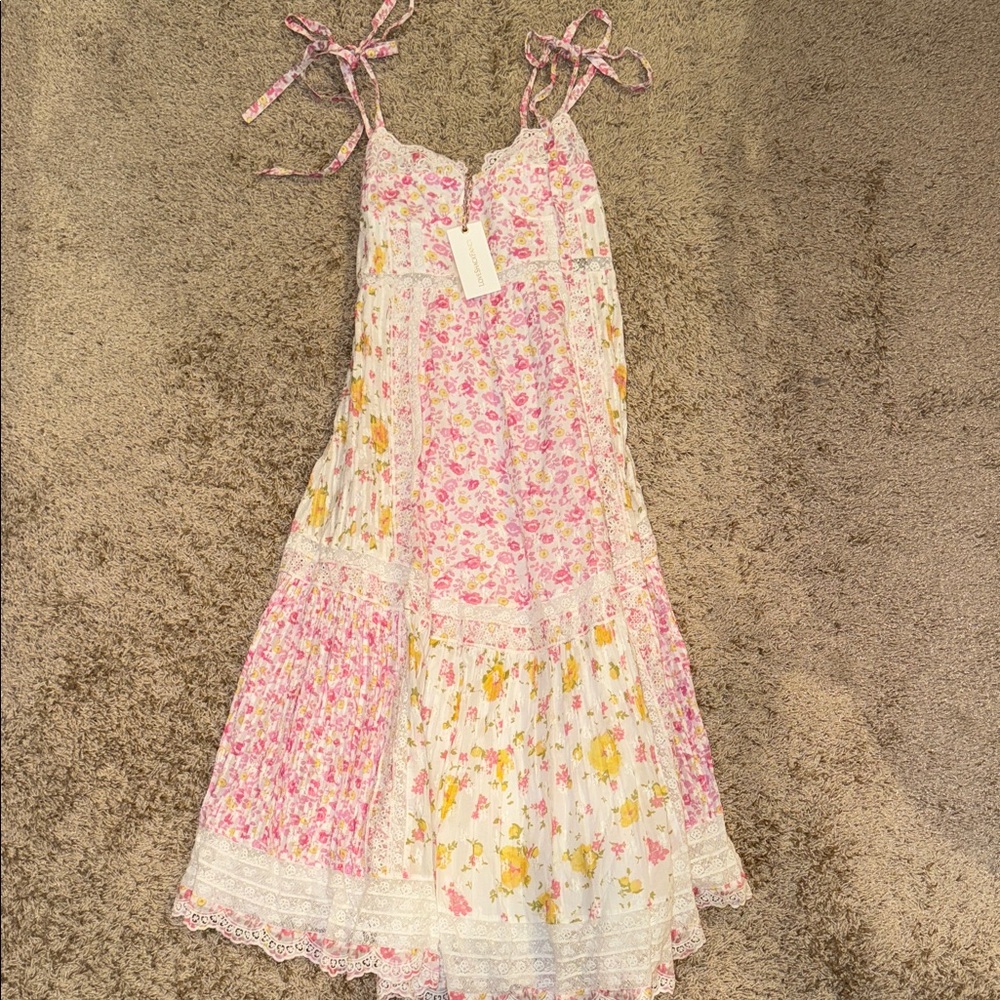 LoveShackFancy Pink and Yellow Floral Dress